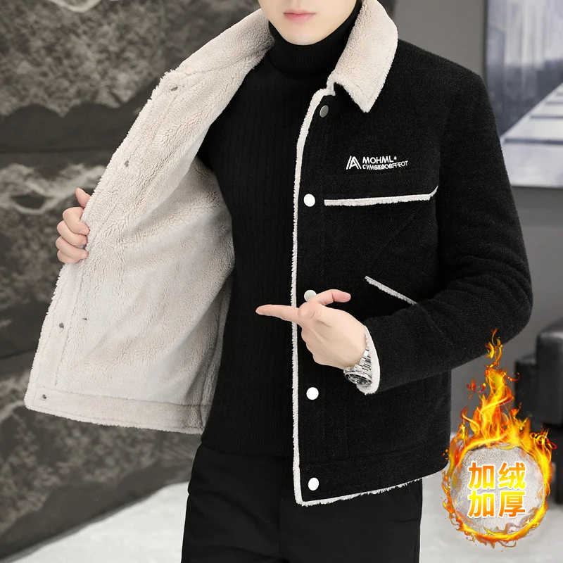 GETADME Retro Fur Collar And Velvet Padded Warm Work Coat For Men And Women Y2K New Harajuku Gothic Casual Joker Coat For Street Wear