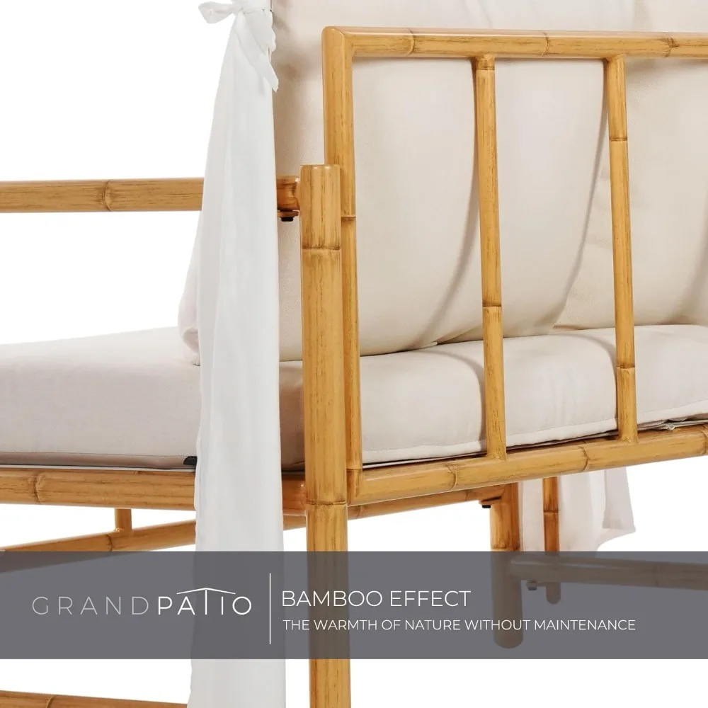 Outdoor Loveseat with Canopy, Metal Patio Loveseat Sofa with Thick Cushion, Tropical-Style Outdoor Furniture Featuri 3