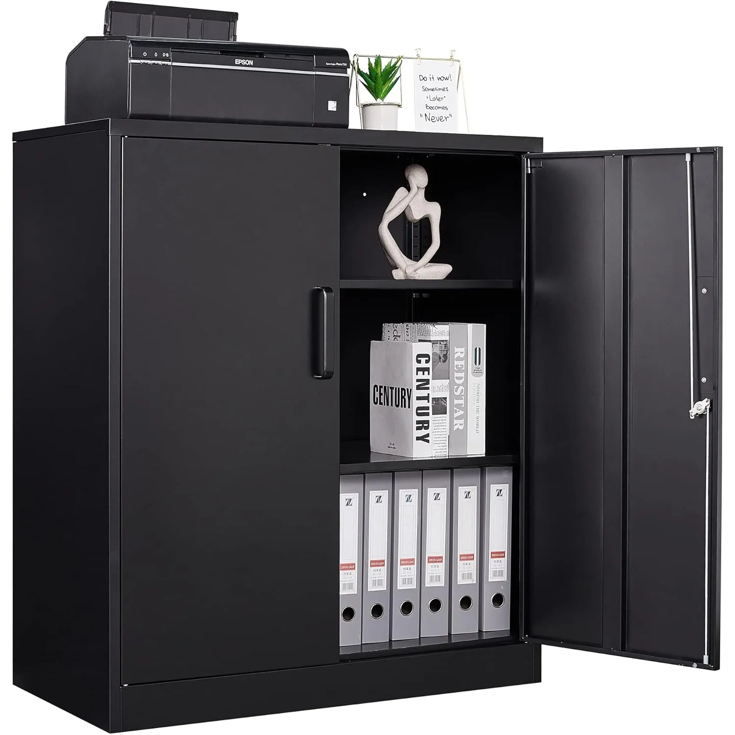 Metal Storage Cabinets with Lock, Small Locker Steel Cabinets, Adjustable Shelves 2 Doors for Home,Office(Black-36) 2