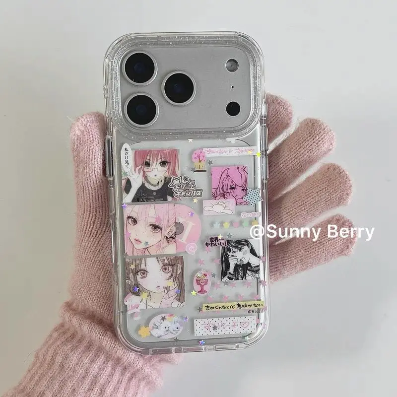 Anime Girl Glitter Love Y2K Silicone Phone Case - Popular Design