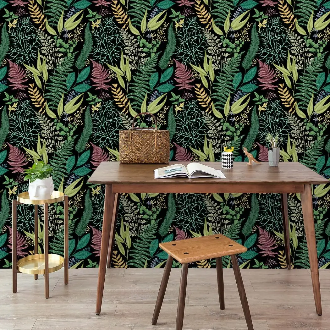 Stick Wallpaper, Floresta Tropical, Folha Verde, Revestimento de Parede, Wall Decor