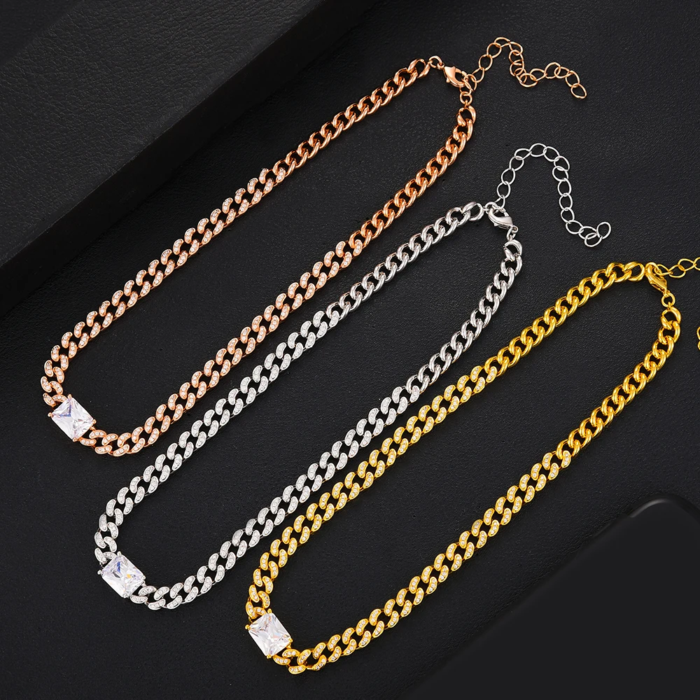 Siscathy Trend Cuban Chain Thick Chain Necklaces Zirconia Necklaces For Women Accessories On The Neck Party Jewelry Girl Gifts