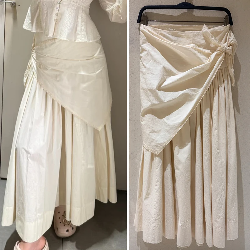 Women's Skirt 2026 New Fashion Spring Summer Beige Fluffy Scarf Midi Skirt for Women Casual Chic Personality Female Skirt 2