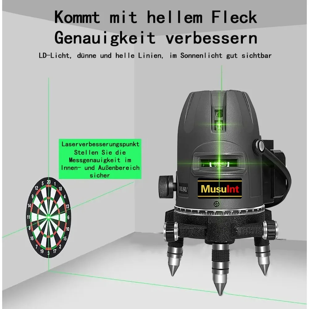 Super-Bright Outdoor 5-Line Green Laser Level with 360° Self-Leveling and Precision Alignment