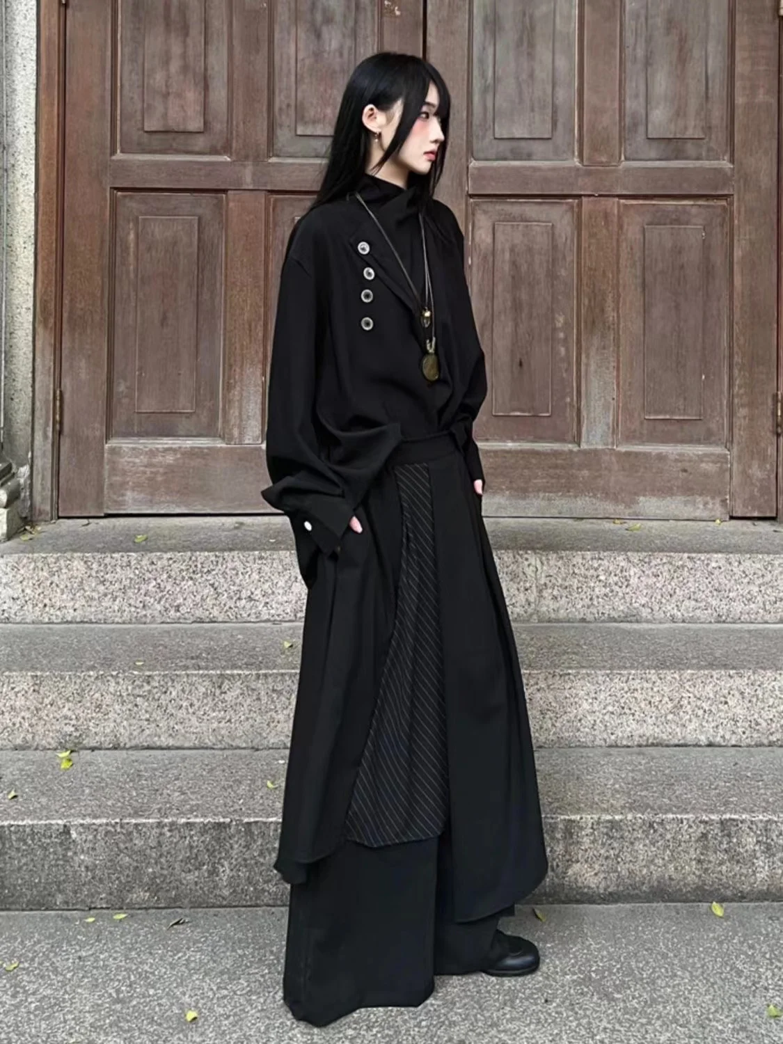 Chinese Style Men's Black Suit Fake Two-piece
