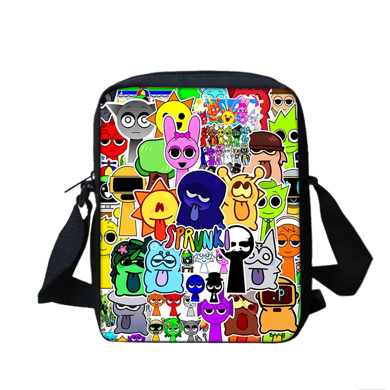 Boys & Girls Cartoon Anime Sprunki Printed Shoulder Bag Kids Casual Tote Phone Bag Shopping Bag