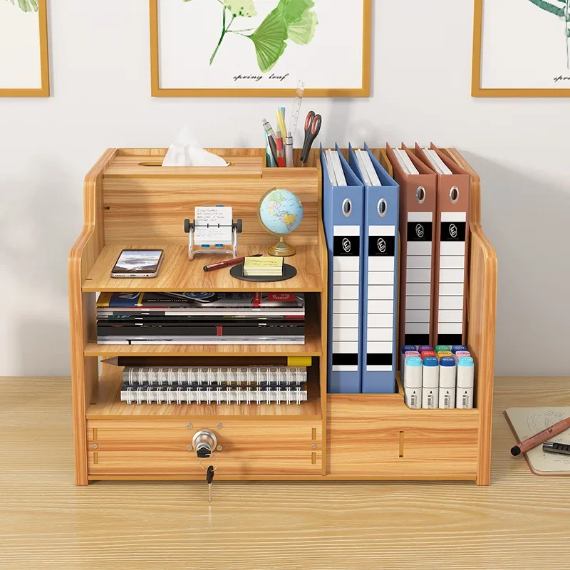 Office Multi-layer Desktop Storage Box with Lock Household Workstation File Drawer Storage Rack Desk and Miscellaneous Artifact desktop storage box,stationery organizer,desktop storage shelf,desktop storage kit