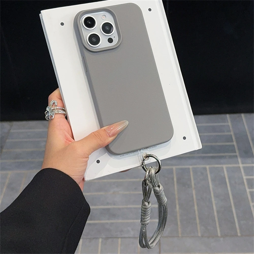 Stylish Candy Leather Texture Wrist Strap Case - Solid Color Cover