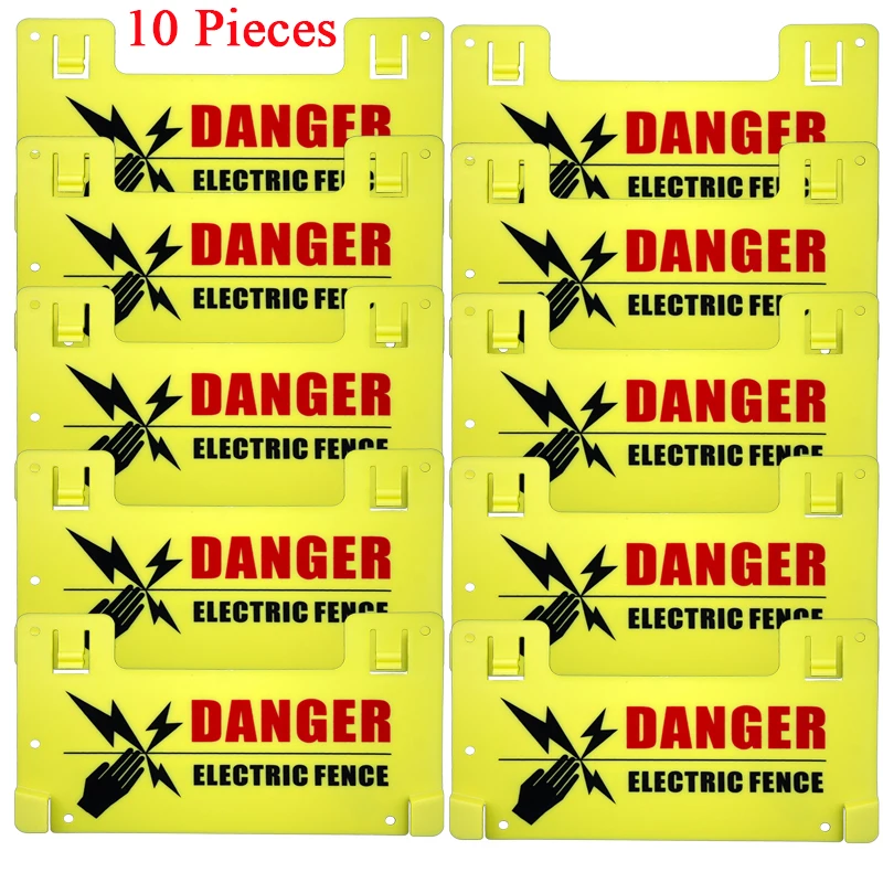 10 Pieces Electric Fence Warning Signs For Farm Home Poultry Goat Horse Plastic Yellow Caution Electric Fencing Warn Board Signs