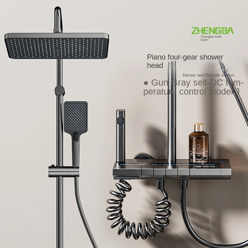 Space Aluminum Shower Set Digital Display Faucet Set , Piano Button With Ambient Light Bathroom Faucets Shower Head