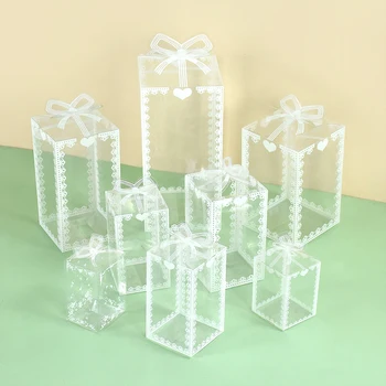 투명 레이스 투명 PVC 상자 모델 장난감 기념품, 애플 초콜릿 선물, 꽃 케이크 사탕 플라스틱 포장 상자, 흰색, 5 개