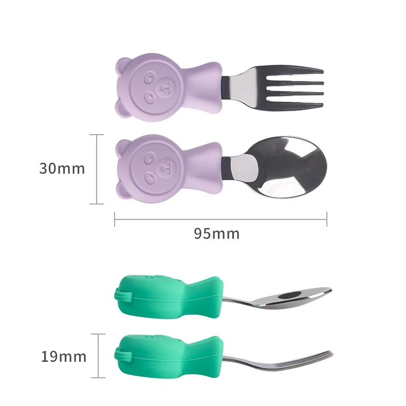 Stainless Steel Cutlery Set Fork Spoon Set Baby Cutlery Cartoon Stainless Steel Kids Spoon Fork Set Baby Feeding Kid Children's Cutlery for Kids Food Feed Training Toddler Dinnerware