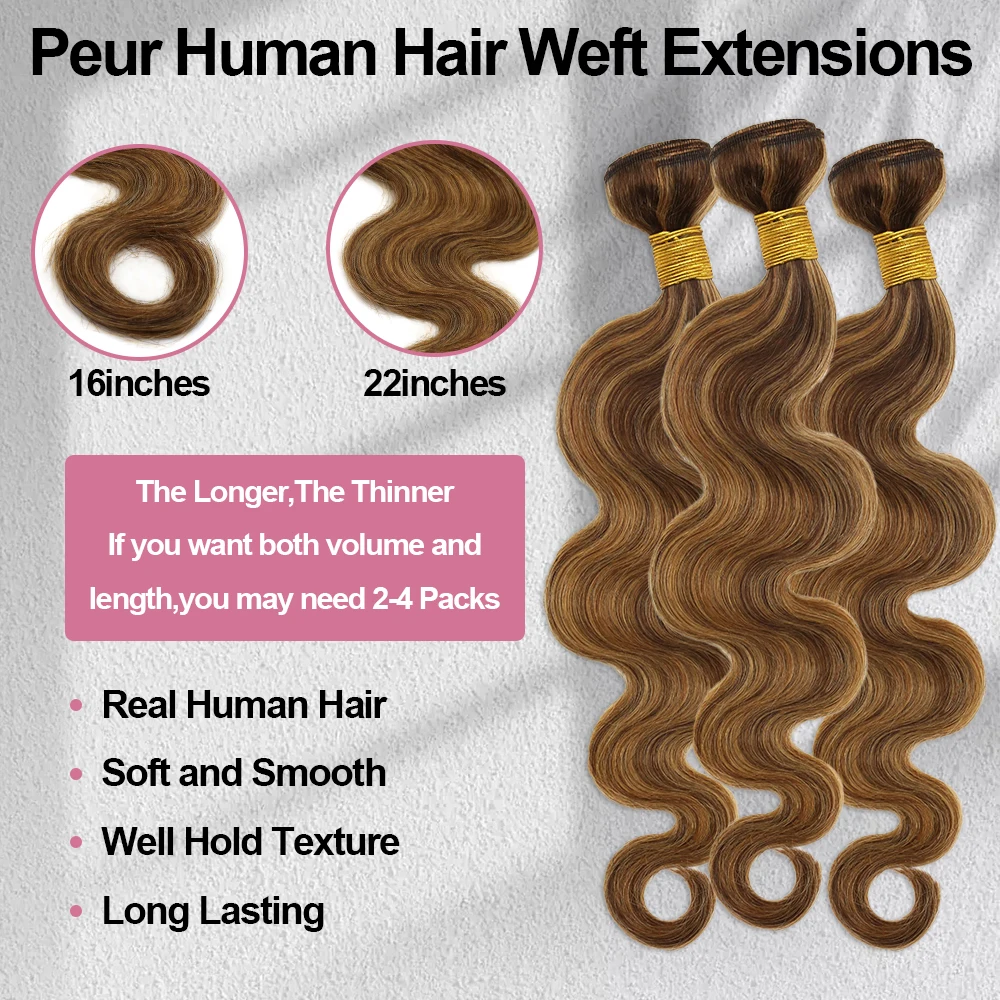 Body Wave Highlight Raw Bundles human hair extensions Human Hair 4/27 Colored Brazilian Hair Extensions Quick Weaves Water Wave Bundles 3
