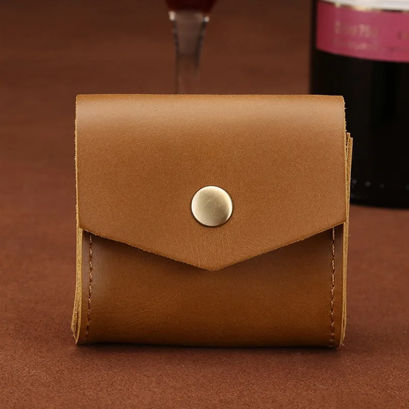 Coin Purse Cowhide Purse Headphone Holder Vintage Leather Wallets Coin Purses Portable Data Cable Headphone Storage Bag Case Key Holder