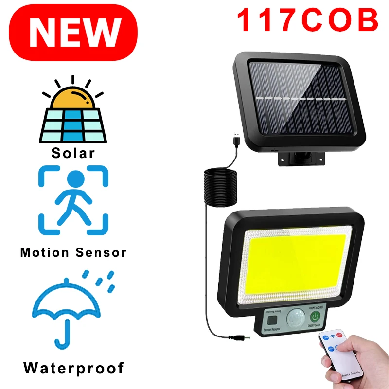Le Più Recenti Luci Divise Solari Sensore Di Movimento Per Esterni Cob Led Security Flood Light 3 Modalità Lampada Da Parete Impermeabile Per Giardino