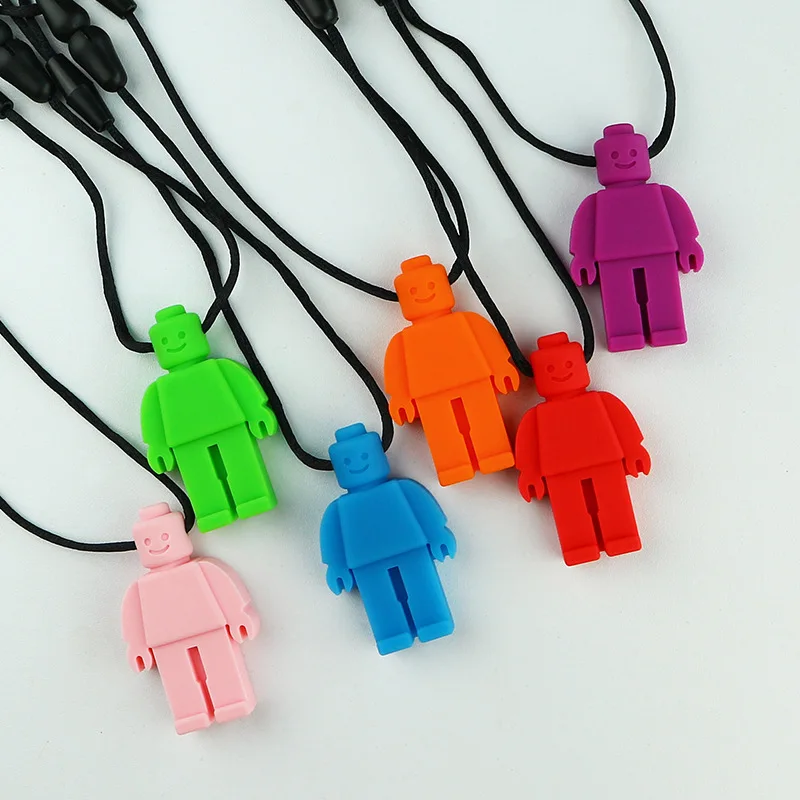 1PCS Baby Silicone Robot Teether Kids Chew Necklace Sensory Chewy Pendant Oral Motor Toys for Autistic Kids Gifts