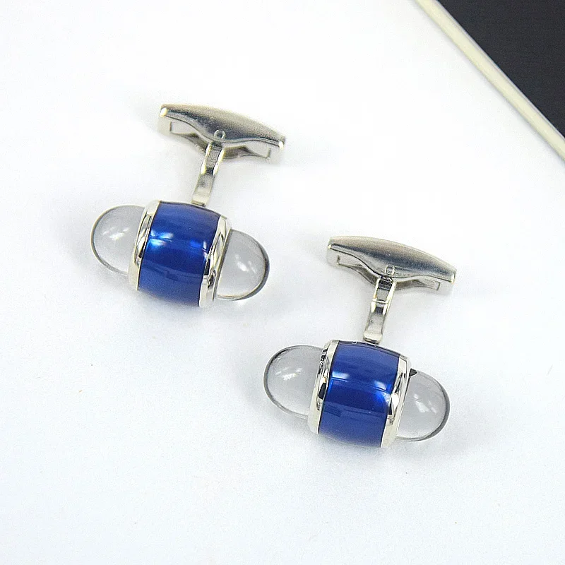 Luxury MB Blue Round Crystal Head & S.Walker Classic Design Cuff Link With White Star Big Size Cufflinks Button Box Set