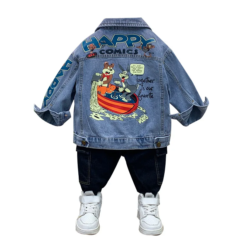 

Детская джинсовая куртка с длинным рукавом, с мультяшным принтом