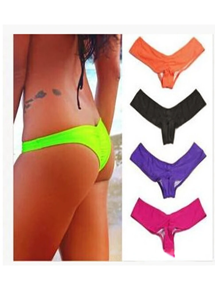 nike pro shorts European and American New Sexy Women's Thong Swimsuit Solid Color Pleated Thong Bikini Swimsuit american eagle shorts