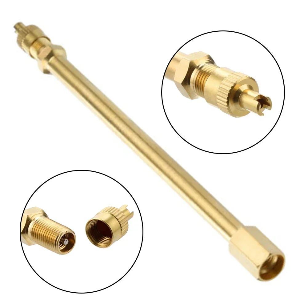 Tyre Valve Stem Extension Rod Copper Truck Lorry TWIN WHEEL 100mm Golden For Valve Stems Of Autos, Steamboats, Motorcycles