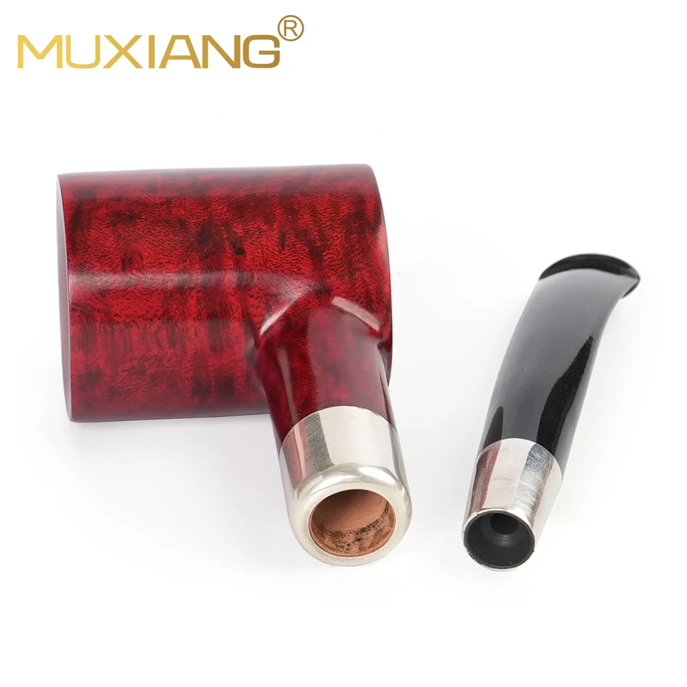 MUXIANG 브라이어 담배 파이프 망치 파이프 마우스, 더블 실버 링 디자인, 3mm 파이프 채널, 아버지 선물, 가황 고무 파이프 마우스