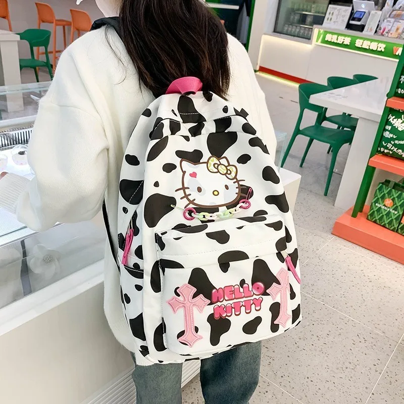 

Вместительный школьный портфель Hello Kitty для младшей и старшей школы, милый школьный рюкзак с коровьим узором, дорожный рюкзак, сумка для компьютера