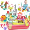 VATOS Electric Faucet Hand Pump-2 in 1 Sink Duck Slide Kitchen Table Sink Toy Pool Float Fishing Game Dishwasher Set for kids 2