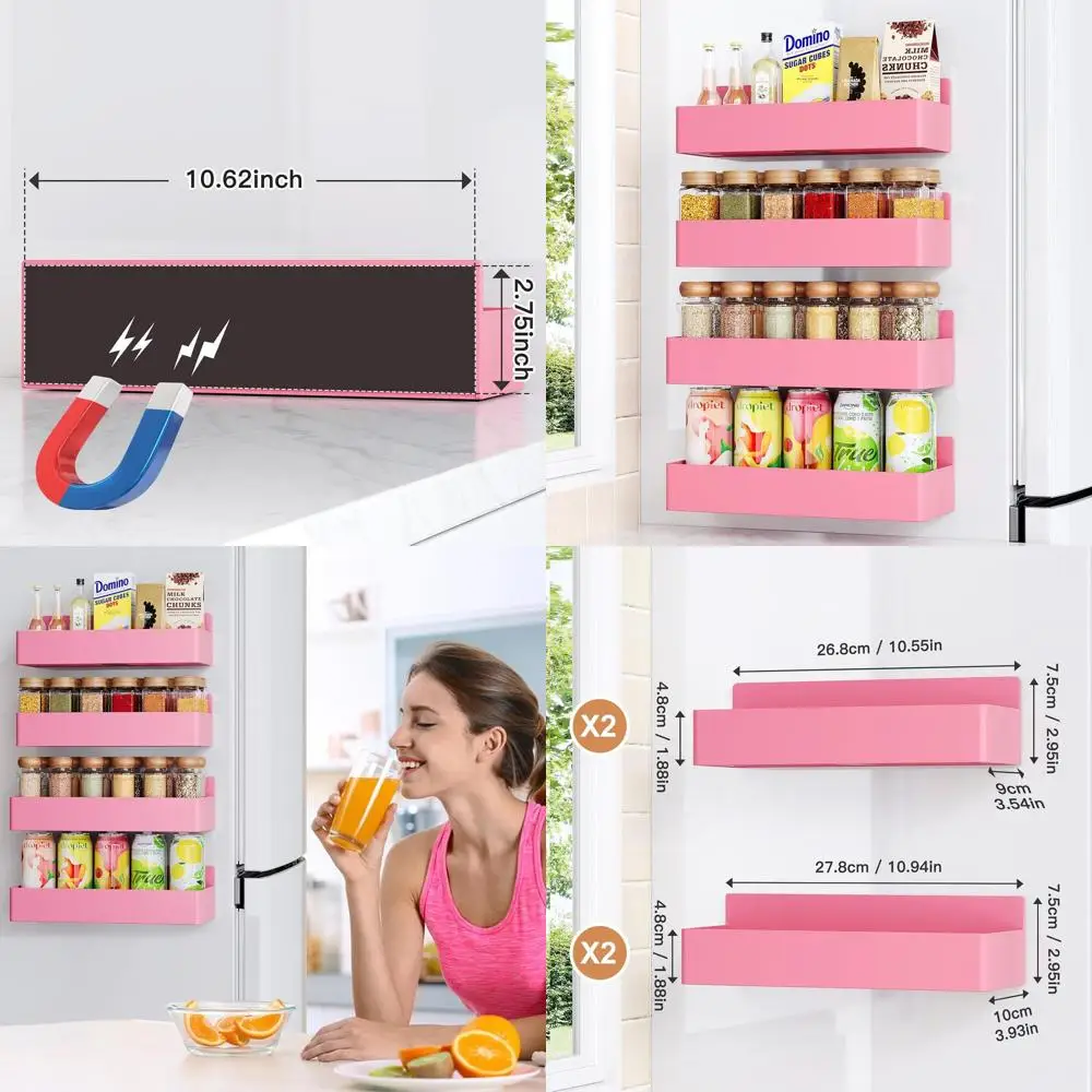 Pink Spice Rack Pink 4-Pack Magnetic Spice Racks, Refrigerator Kitchen Organizer and ...