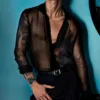 Fashion Korean Social Clothes Male Spring And Summer Sexy Thin See Through Shirt Hawaiian Shirts Men Advanced Breathable Trendy 1