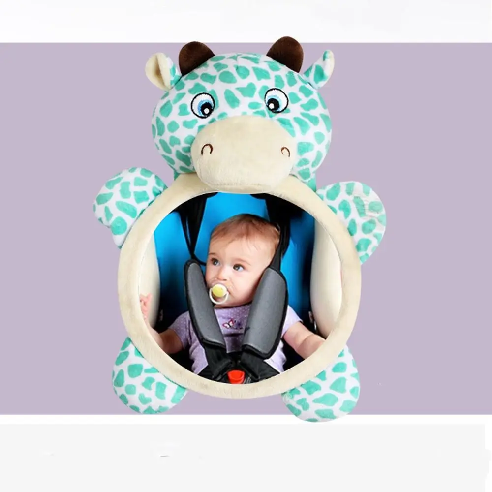 Cute Baby Rear Facing Mirrors Cartoon Plush Toy Soft Seat Headrest Rearview Mirror Clear Reflection Easy Installation