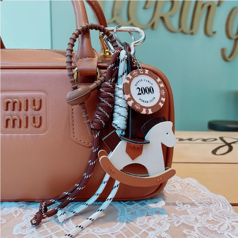 Keychain Instagram style photo leather Trojan car business woven rope backpack pendant decoration couple gift 6