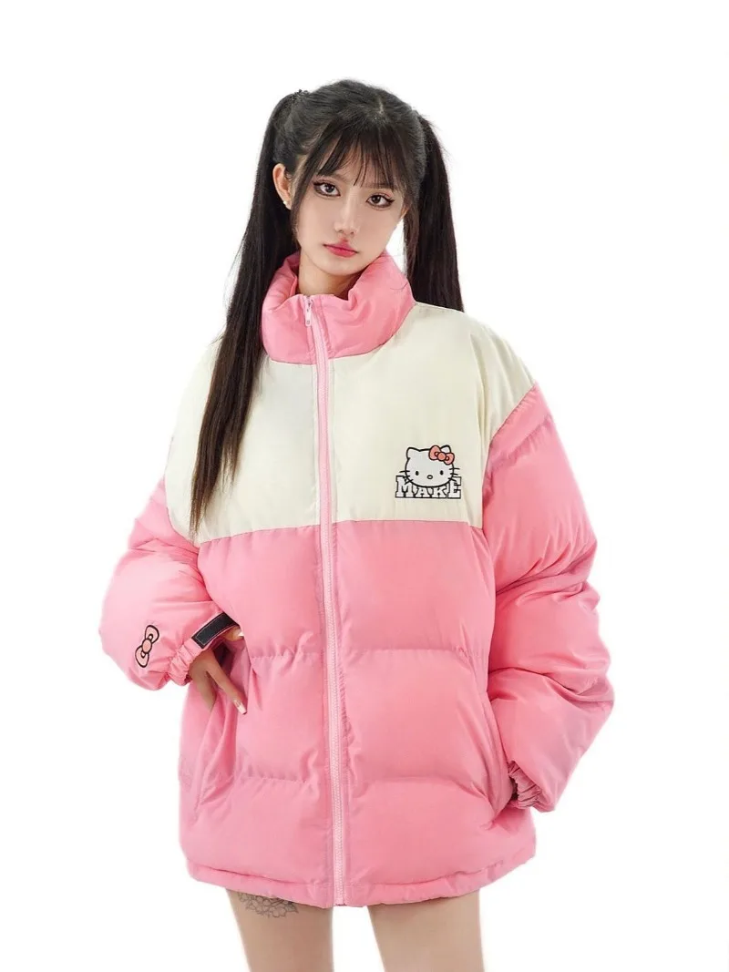 Hello Kitty Hoodie Kawaii Sanrio Cotton-Padded Outwear Loose Thicken Warm Parkas Jackets