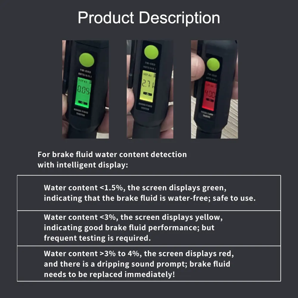 Digital Brake Fluid Tester DOT3 DOT4 DOT5.1 Auto Car Oil Water Content Detector High Accuracy Brake Oil
