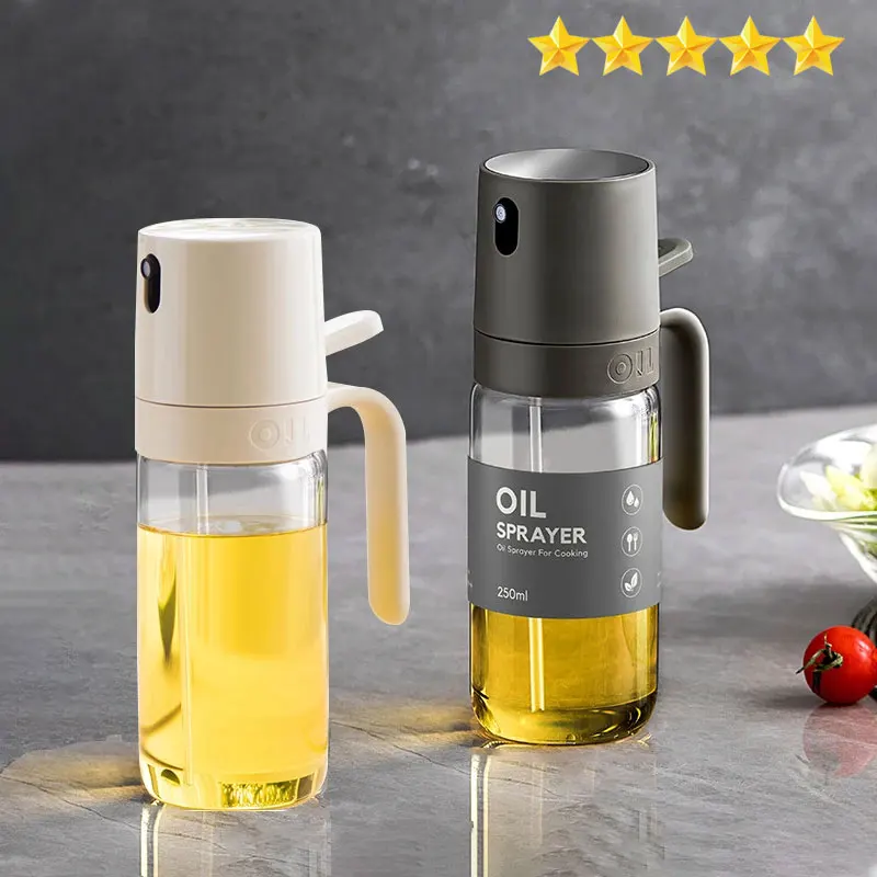 Oil Spray Bottle 250ml High Borosilicate Glass Cooking Oil Dispensers Olive Oil Sprayer Mister for Air Fryer Salad