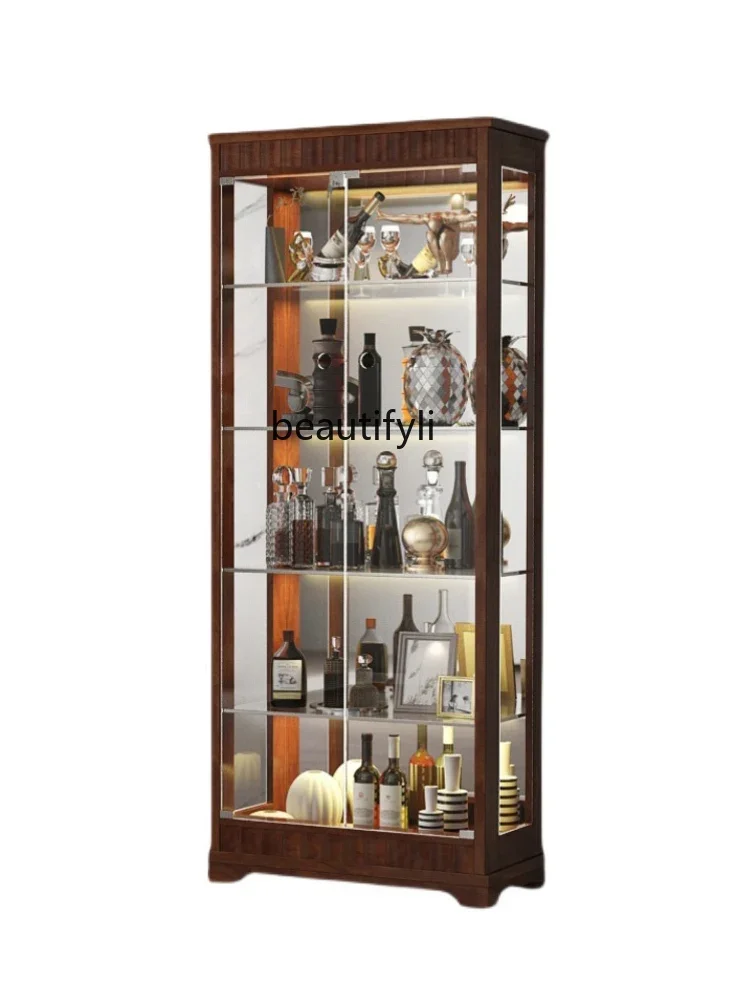 

Solid Wood Wine Cabinet Wall-Mounted Light Luxury Living Room Glass Door Display Cabinet European- Household Sideboard Cabinet