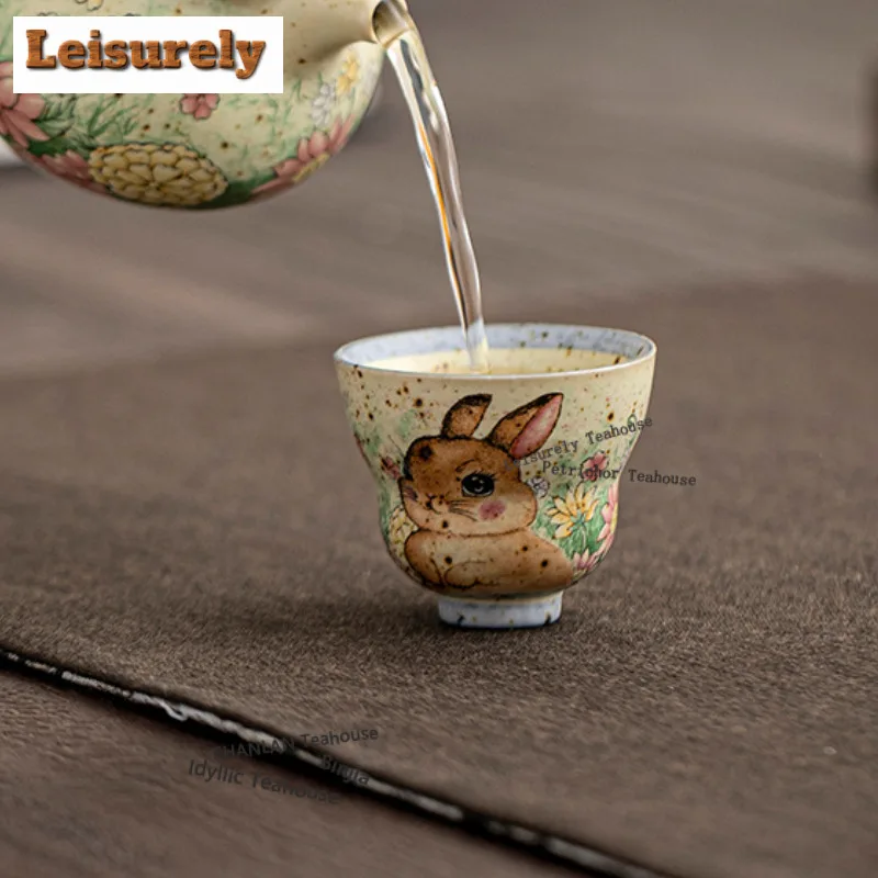 25ml Caramel Glaze Rabbit Flower-picking Gourd Teacup Luxury Tea Bowl Cute Cup Tea-tasting Smelling Cup Jianzhan Master Cups Cha