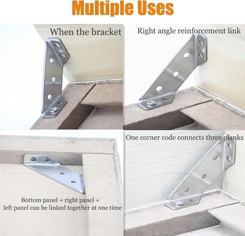Universal Furniture Angle Connector Stainless Steel Corner Brackets Cabinet Angle Shelf Support Fixed Brace Kits Screw