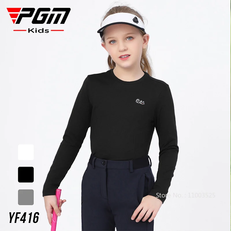 

PGM Girls Full Sleeve Golf Underwear Kids Elastic Keep Warm Golf Shirt Children Soft Sport Tops Boys Crew-Neck Casual T-shirt