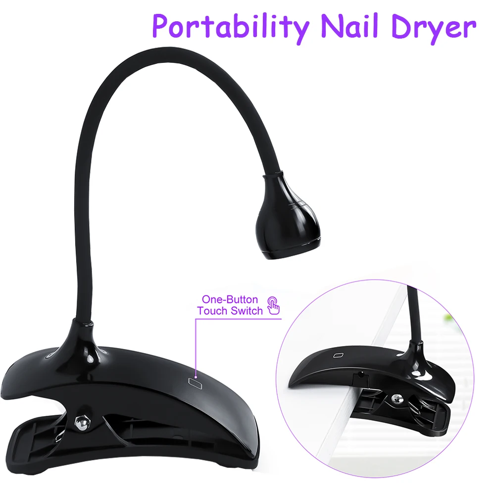 

3W Mini UV Nail Lamp Flexible Clip-On Metal Tube Nail Dryer 1.8m USB Gel Curing Machine Portability Manicure Tools UV Light#LD-2