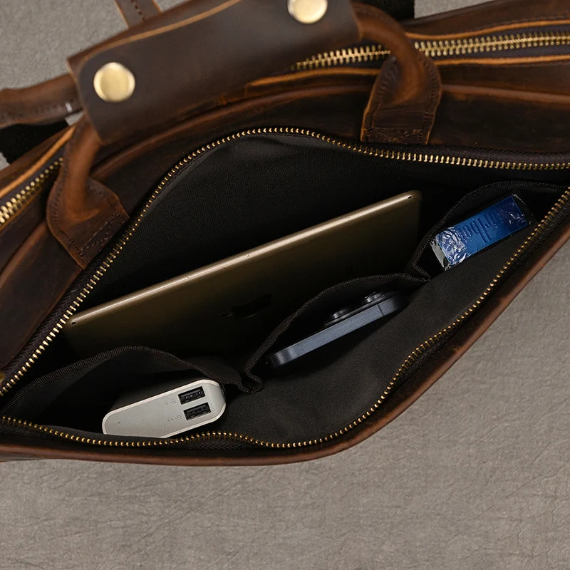 High Quality Men's Leather Laptop Bag 14 15.6 Inch Computer Briefcase A4 Document Bag For Men Male Briefcase Bags Thick Leather