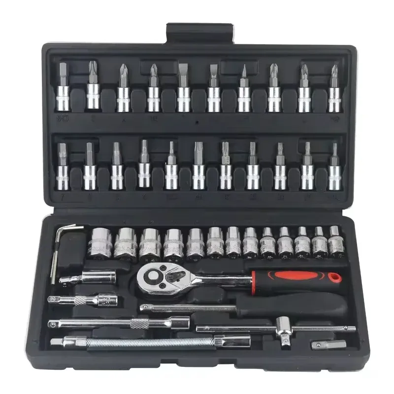 46pcs Car Repair Tool Kit 1/4-Inch Socket Set Car Repair Tool Ratchet Torque Wrench Combo Auto Repairing Set Mechanic Tool