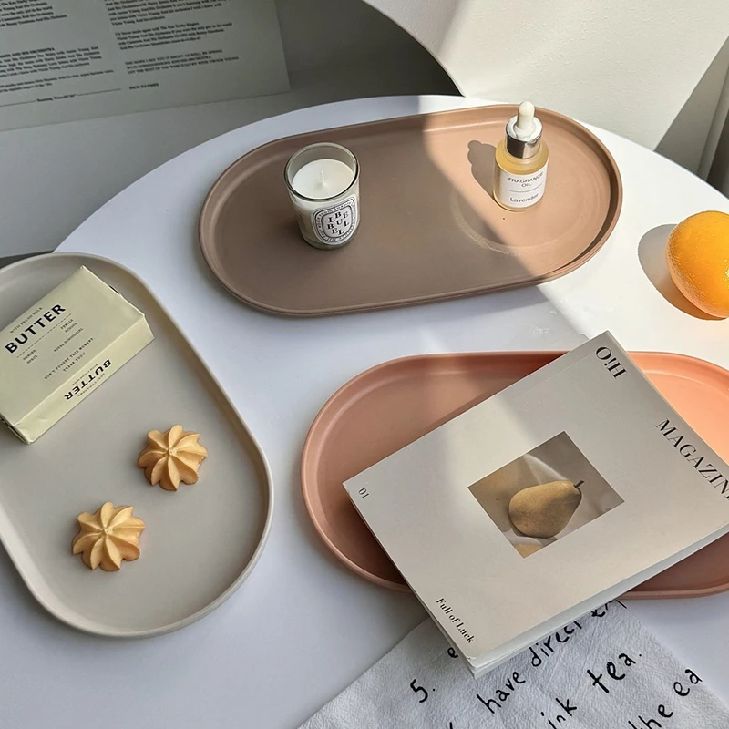 2pcs Kitchen Fruit Bread Storage Trays Tableware Coffee Cup Drying Plate Dessert Candy Display Tray Nordic Style Storage Trays