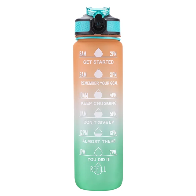 1000ml Water Bottle with Time Scale Outdoor Fitness Sports Bike Water Cup with Straw BPA Free Home Drinking Kettle 3