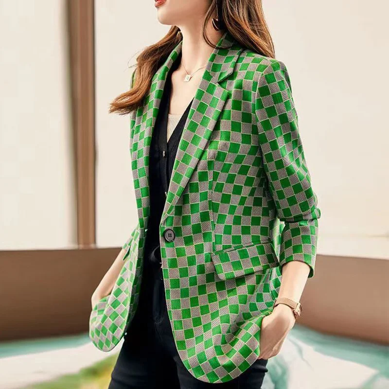 Fashion Lapel Button Spliced All-match Lattice Blazer Women's Clothing 2023 Autumn New Oversized Casual Tops Office Lady Blazers
