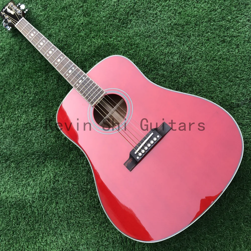 41 Inches Red Acoustic Guitar Custom Electric Acoustic Guitar Chinese