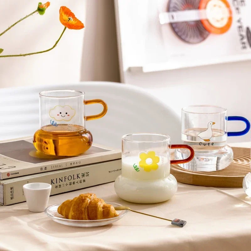 Large-capacity Cute Circle Glass Heat-resistant Glass Water Cup Home Restaurant Bar Juice Coffee Milk Cup