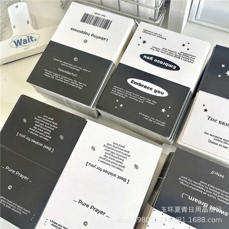 Fashion INS Black White Advanced Sense Simple Card Head Kpop Idol 3inch Photocard Packing DIY Decor Paper English Card Tag 40Pcs