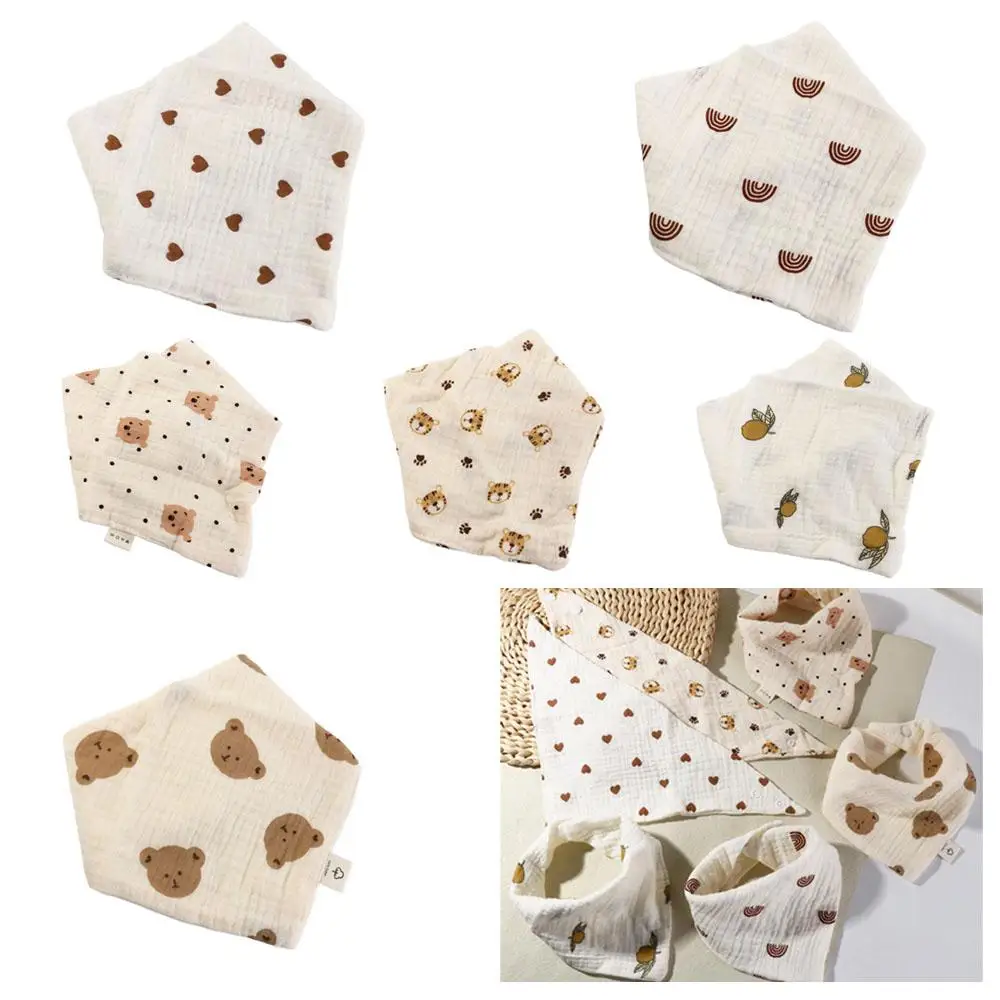 Baby Drool Bibs Printing Baby Muslin Bibs Snap Button Solid Color Saliva Towel Soft Cotton Burp Cloths Feeding Drool Bibs