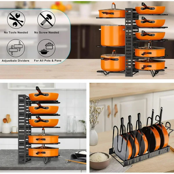 1个锅具收纳架 8 层锅碗瓢盆收纳器，适用于厨柜炊具收纳器和储物的锅盖收纳器，升级版（禁售temu,周末不发货）-11