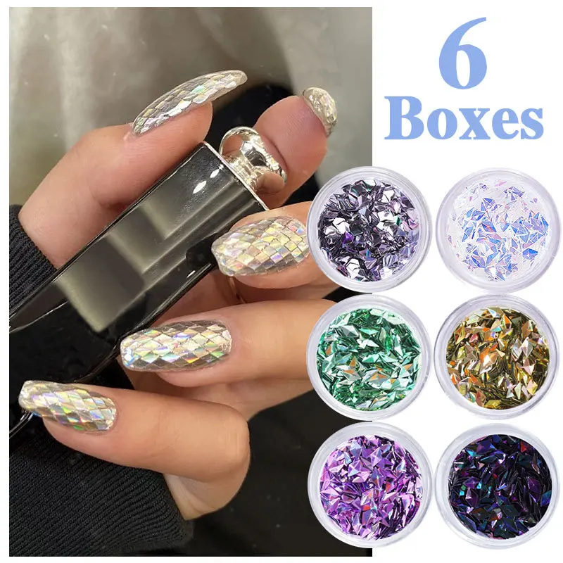 

6Box/Set DIY Nail Art Glitter Sequins Set Nail Art Decorations Light Therapy Ins Nail Gold Silver Glitter Jewelry Manicure Tools